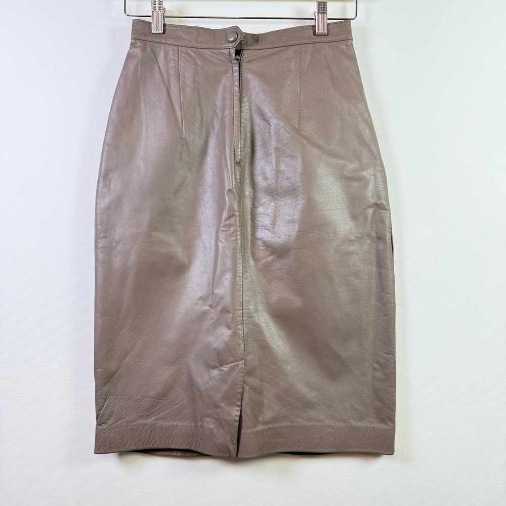 PETITE SOPHISTICATE Taupe Genuine Nappa Leather Pencil Skirt 4
